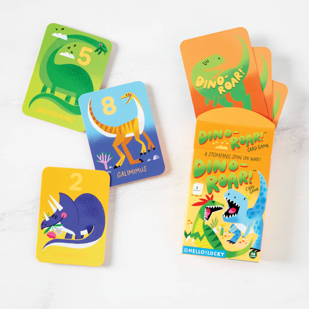 Set of dinosaur-themed children's cards on a white background