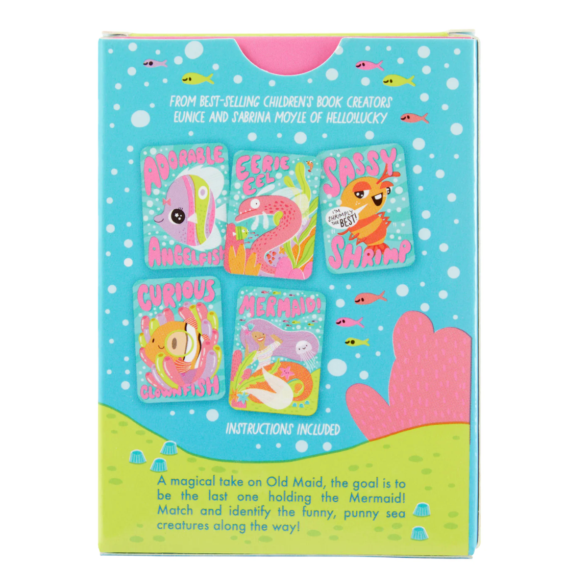 Mermaid-themed children's game packaging with colorful design and text.