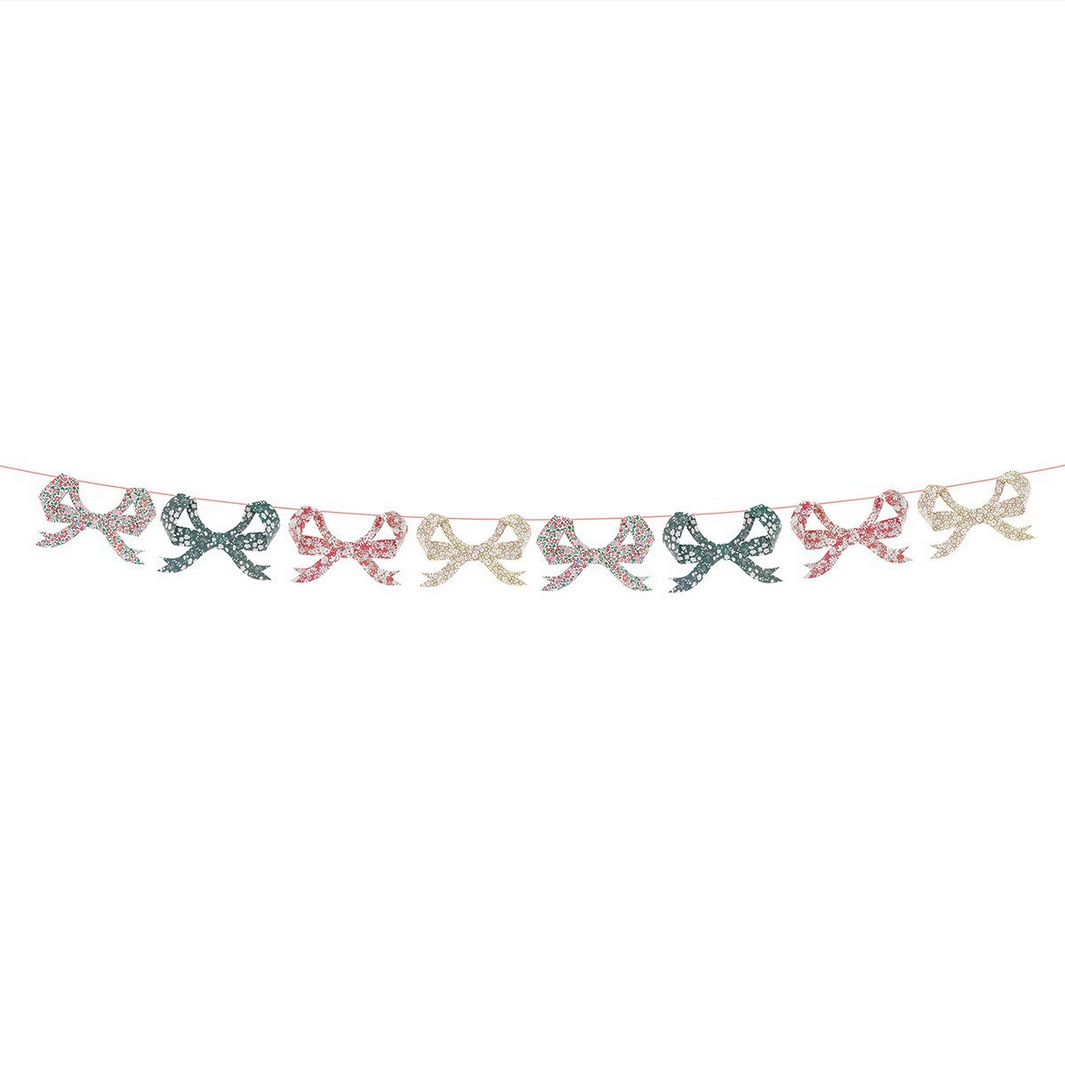 Decorative banner with colorful bows on a white background