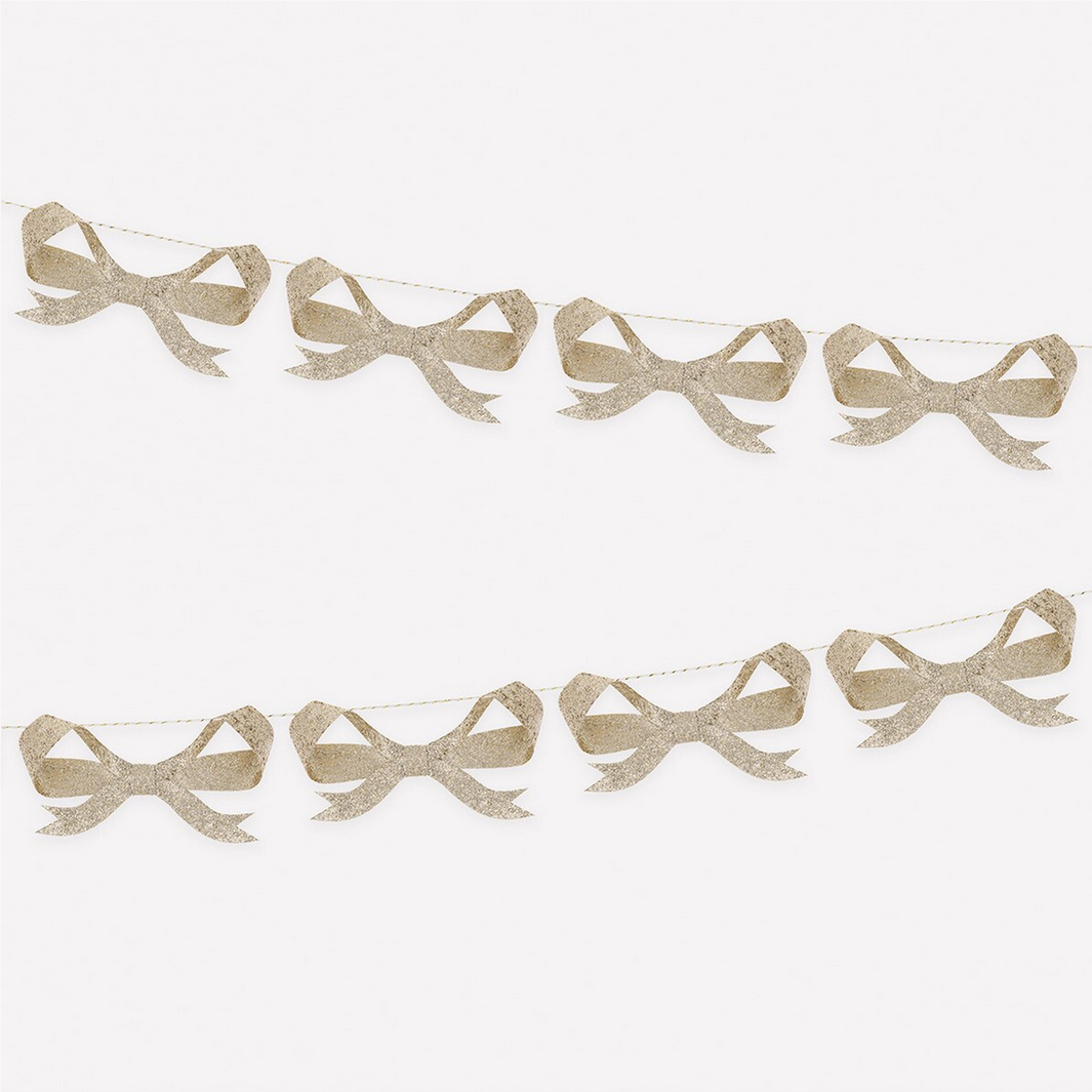 Burlap bow garland on a white background