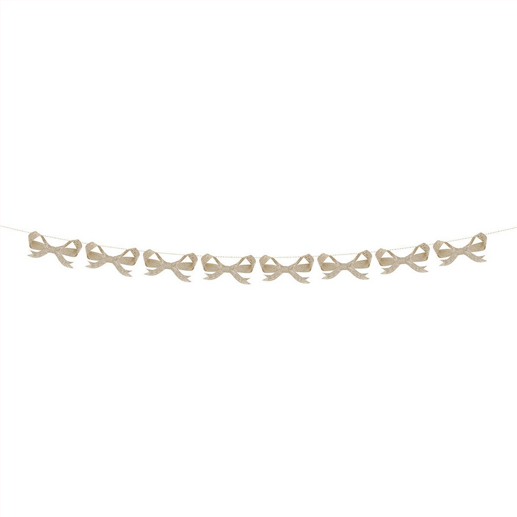 Decorative string with small bows on a white background
