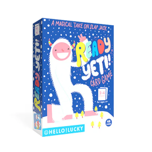 Card game box with a Yeti illustration and 'Ready, Yeti!' text on a blue background