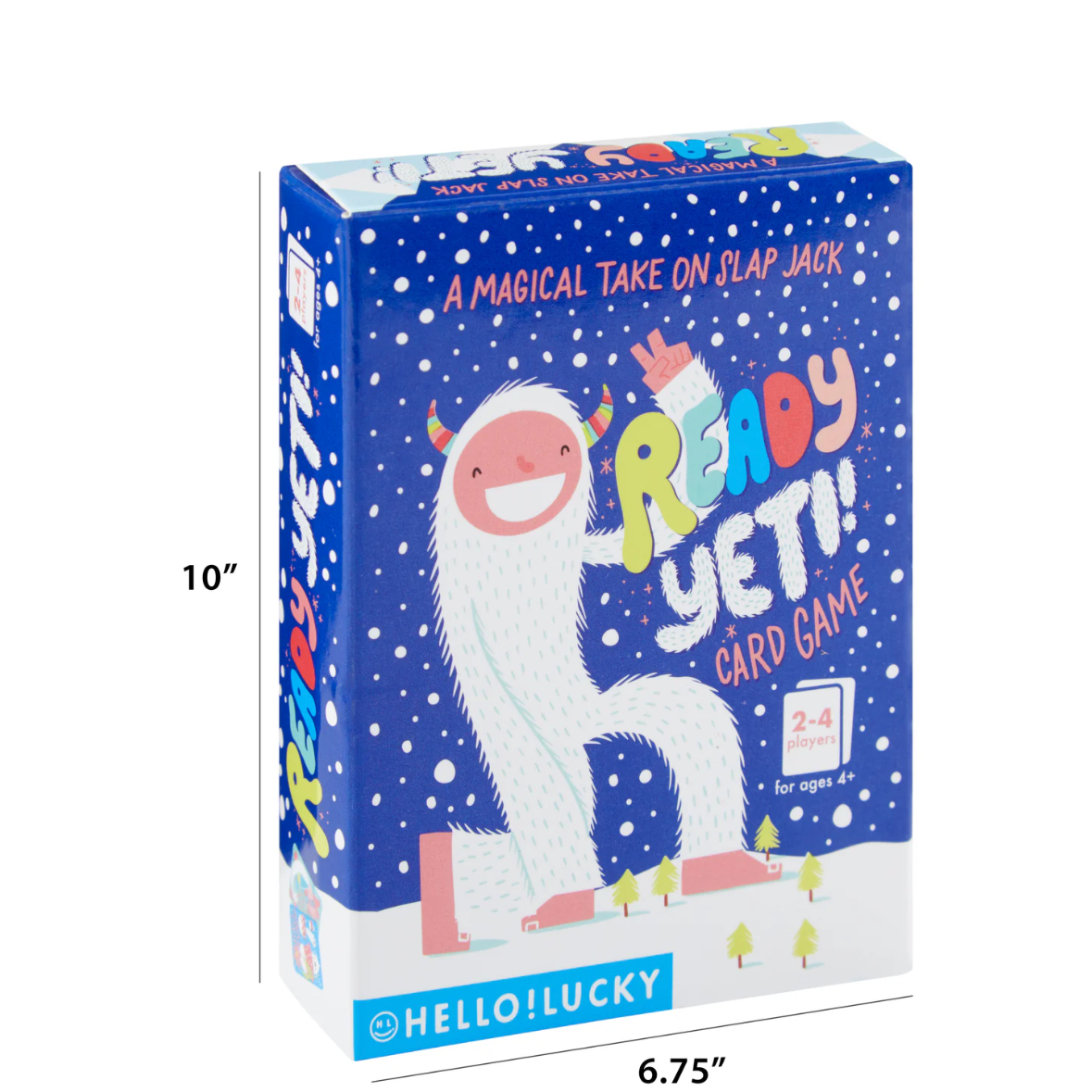 Card game box with a Yeti illustration and text on a white background