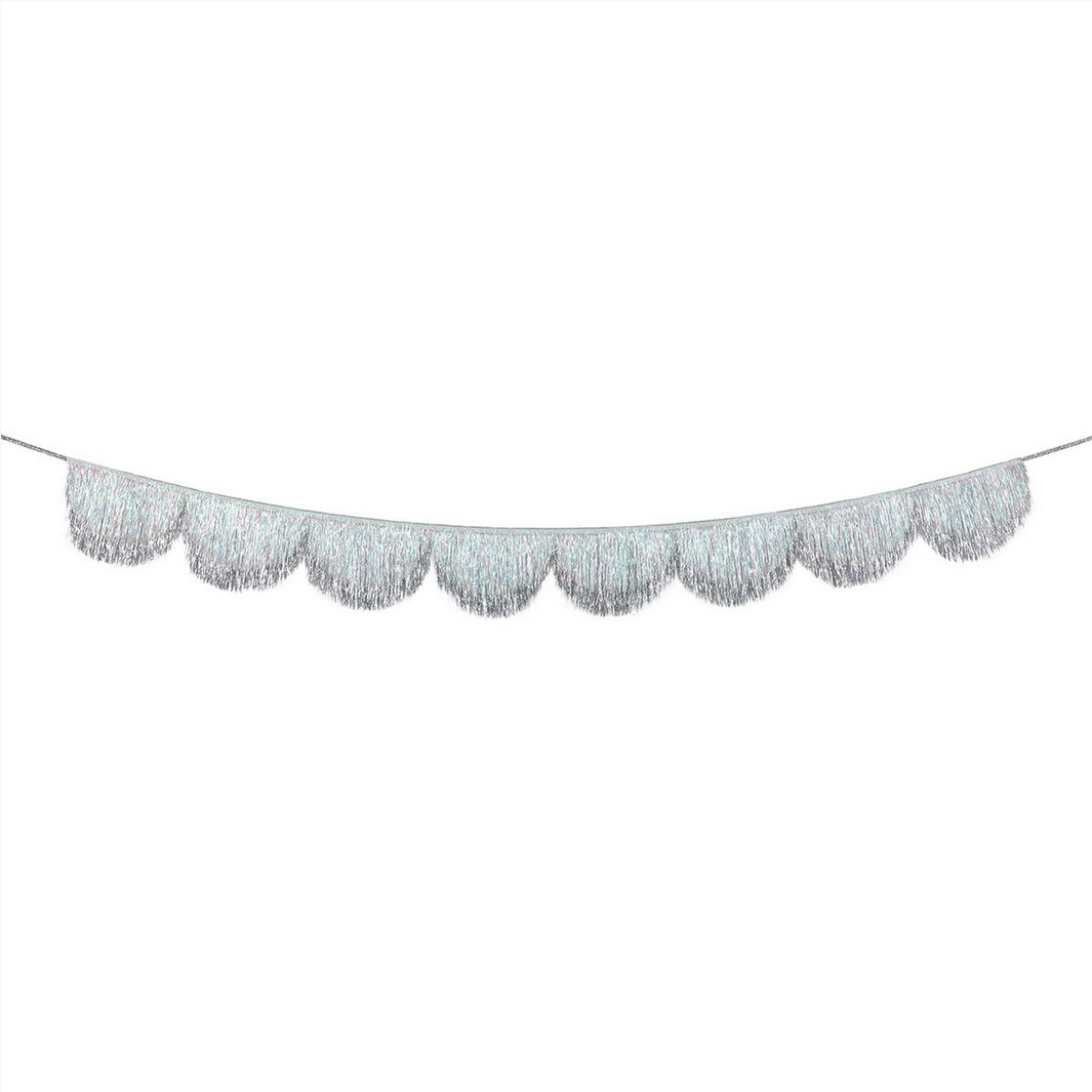 Silver tassel garland on a white background