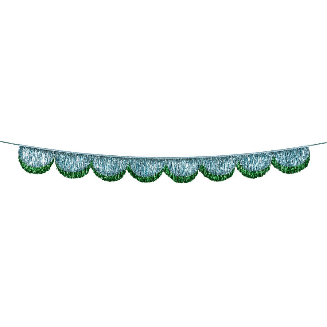 Decorative green scalloped trim on a white background