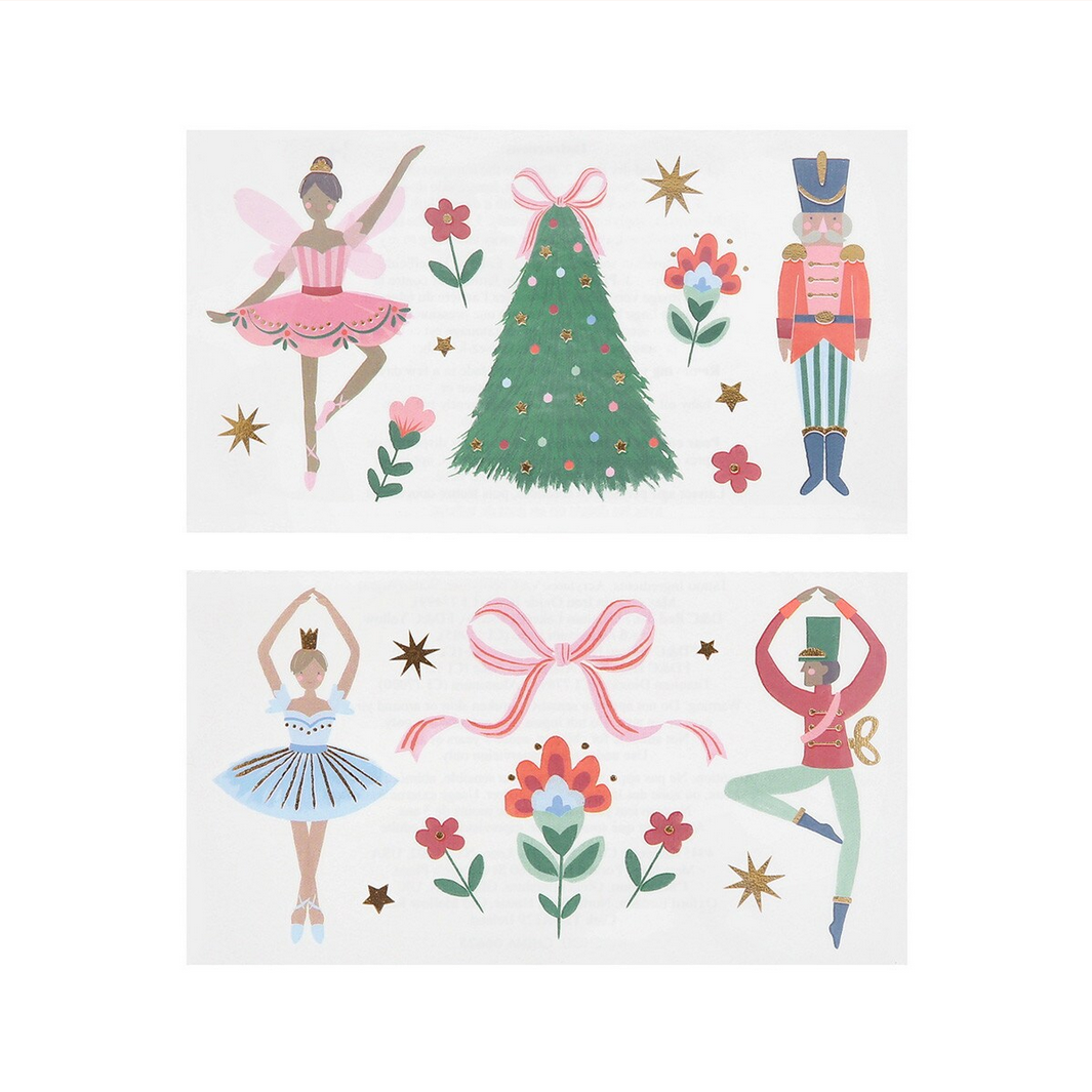 Set of Christmas-themed wall stickers featuring a ballerina, tree, nutcracker, and flowers on a white background.