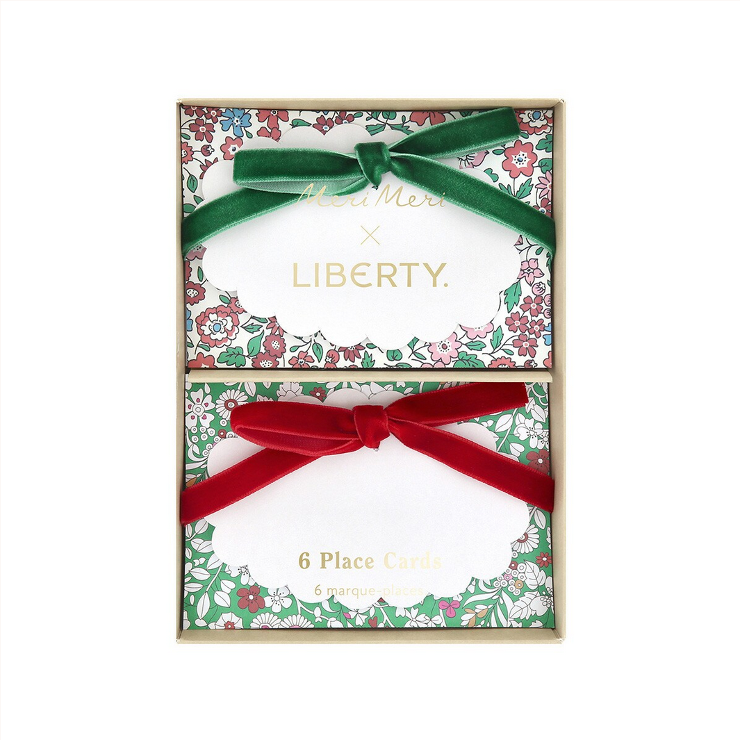 Set of place cards with floral design and Liberty branding
