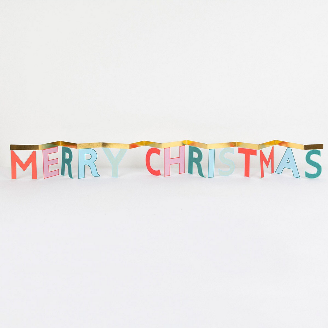 Colorful 'Merry Christmas' banner on a white background