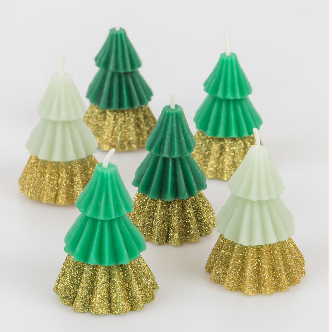 Green Mini Tree Candles (x6)