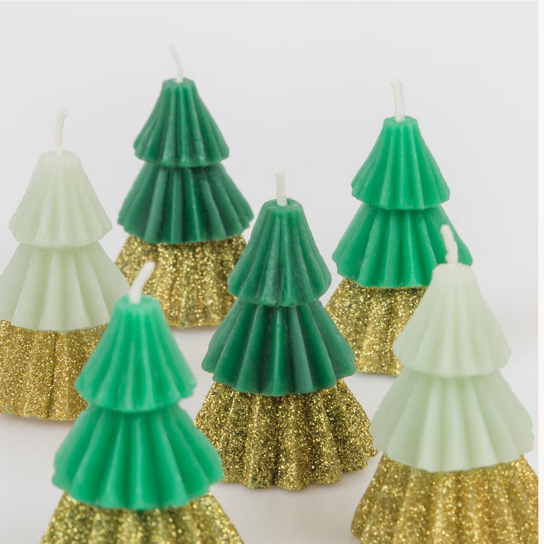 Green Mini Tree Candles (x6)