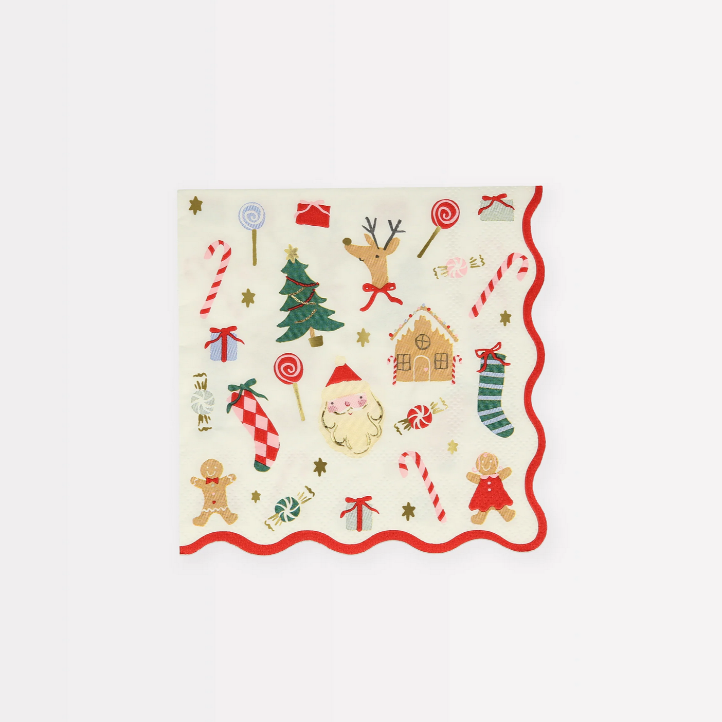 Christmas-themed paper with various holiday elements on a white background