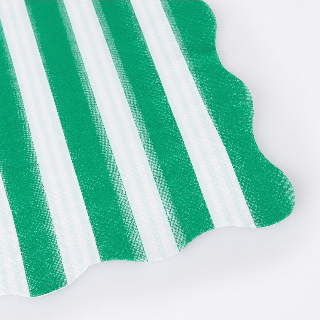 Close-up of green and white striped fabric texture