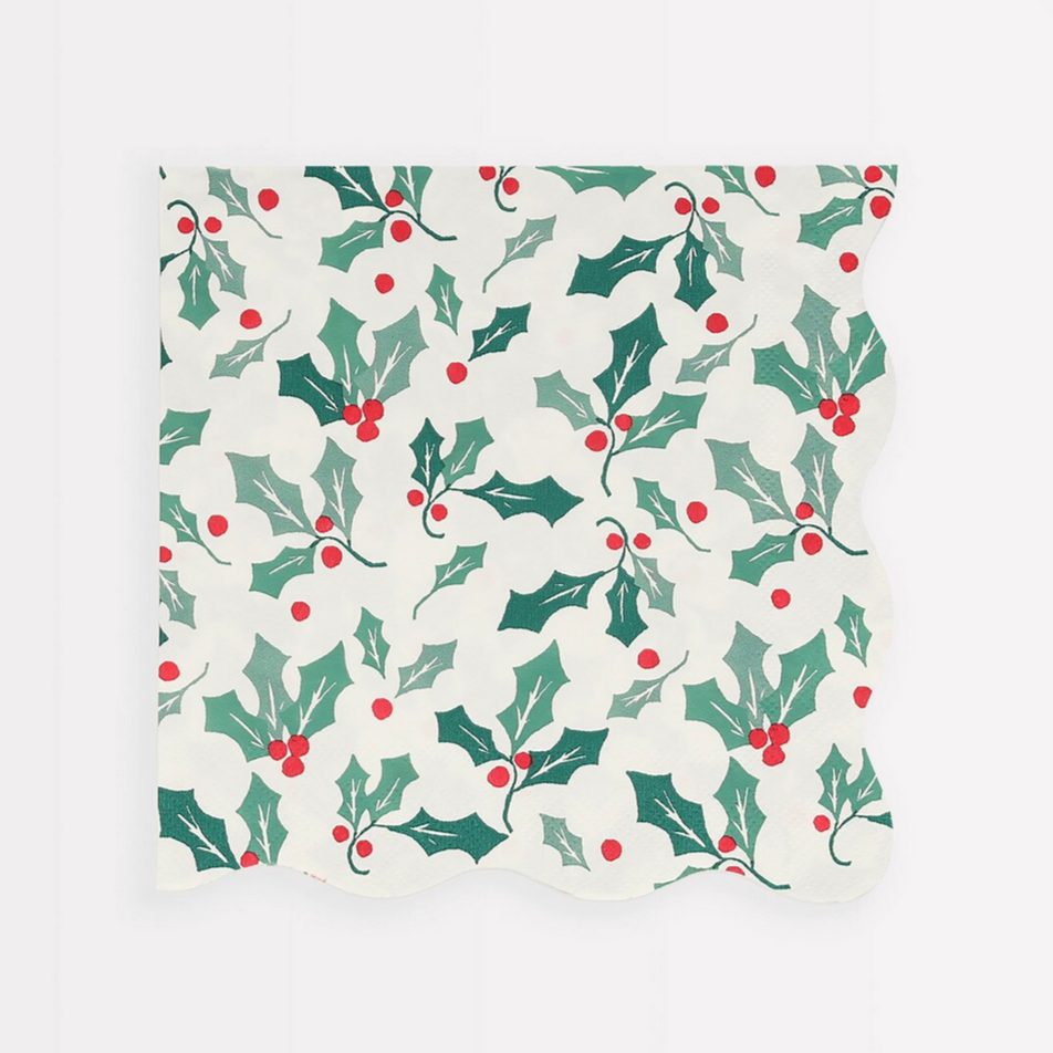 Holly leaf and berry pattern on a white background