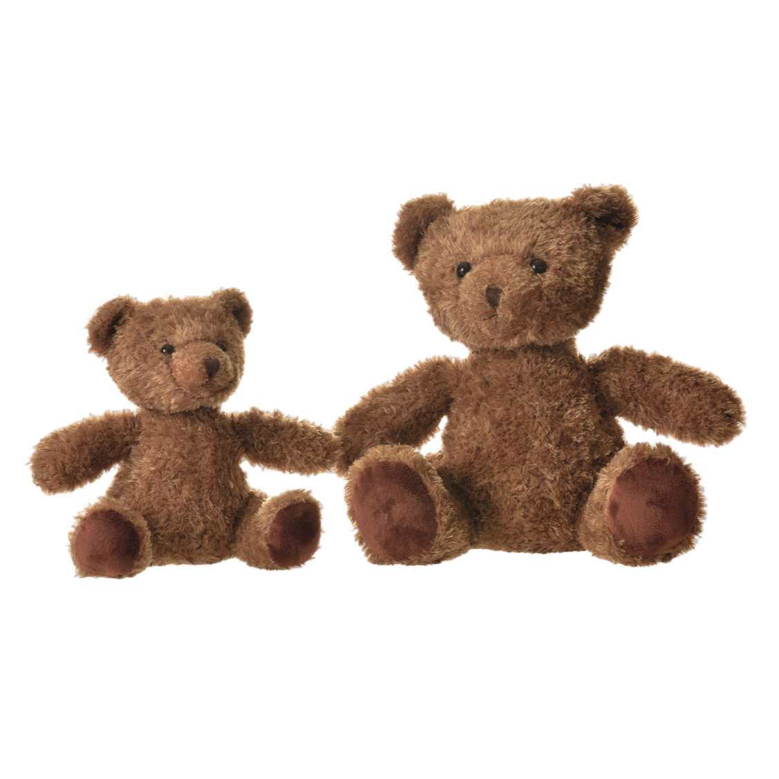 Two brown teddy bears sitting together on a website page with product details.