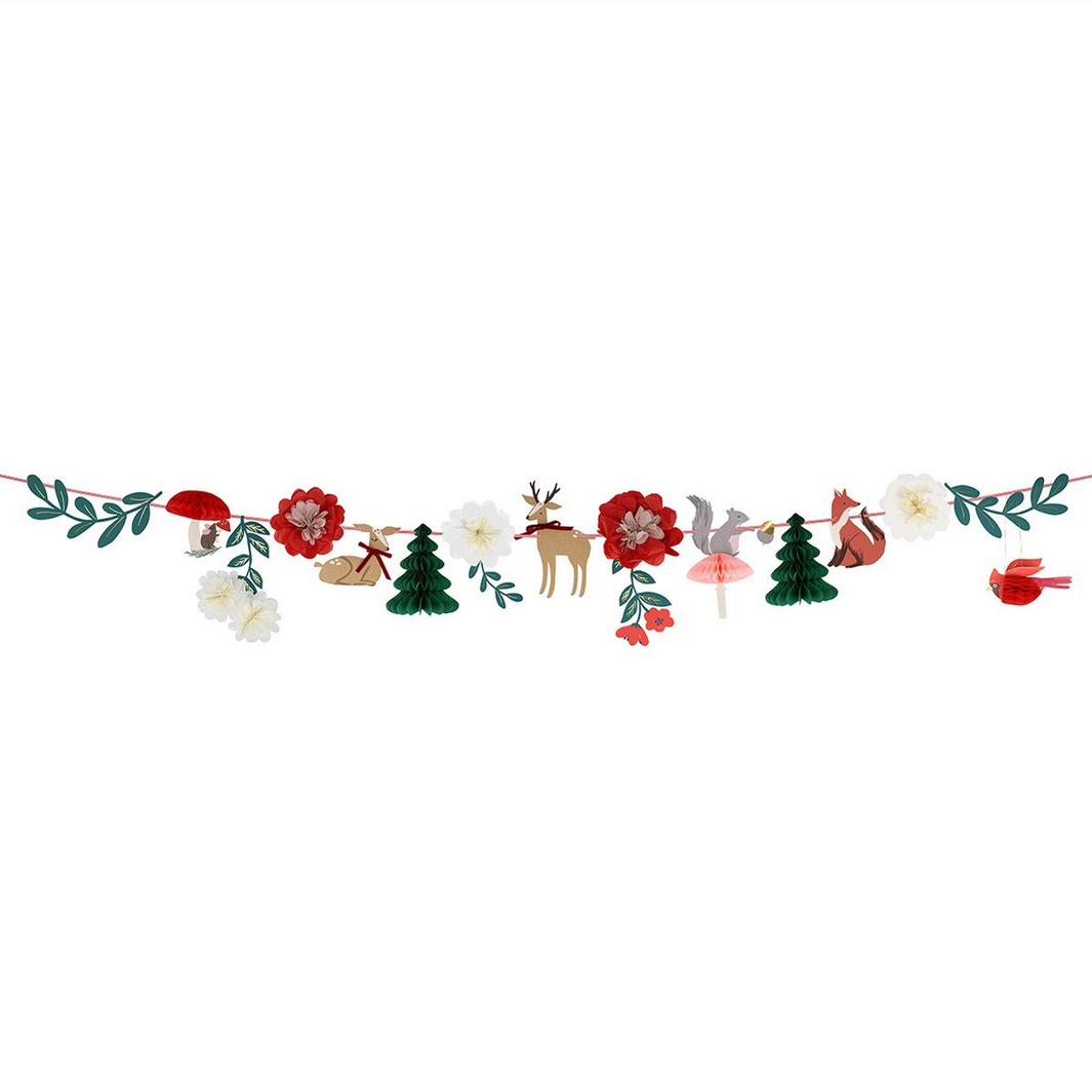 Decorative garland with Christmas-themed elements on a white background