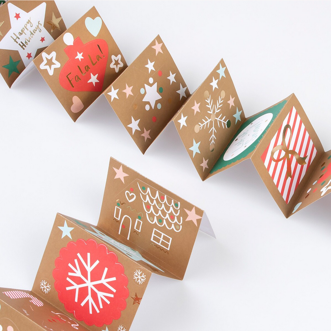 Decorative brown boxes with festive designs on a white background