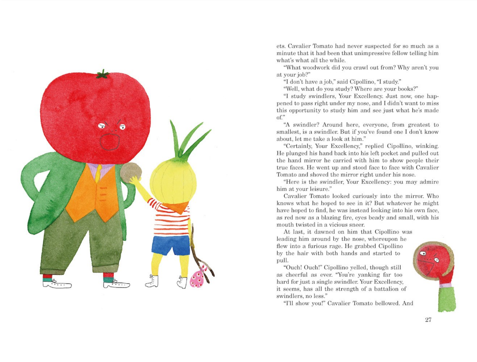 Illustration of a tomato character with a child yellow onion, with text on a white background.