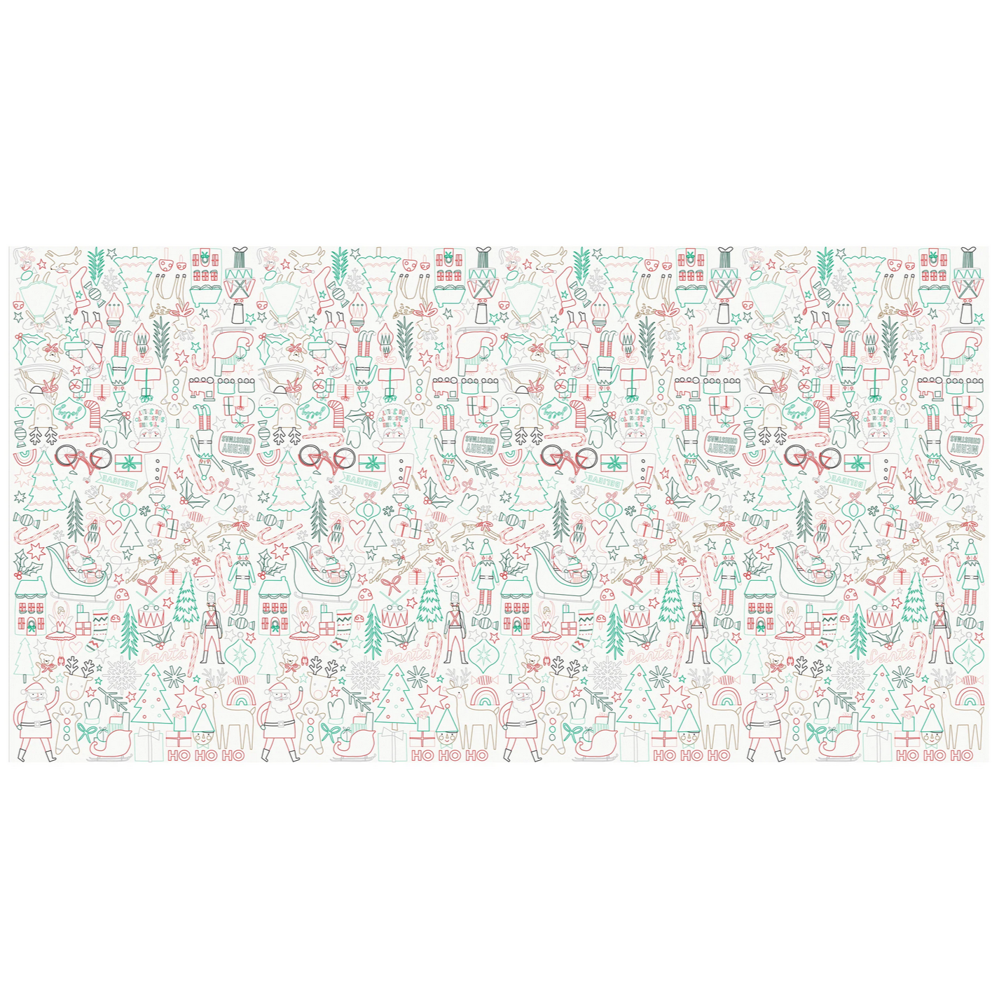 Pattern of Christmas icons in red and green on a white background