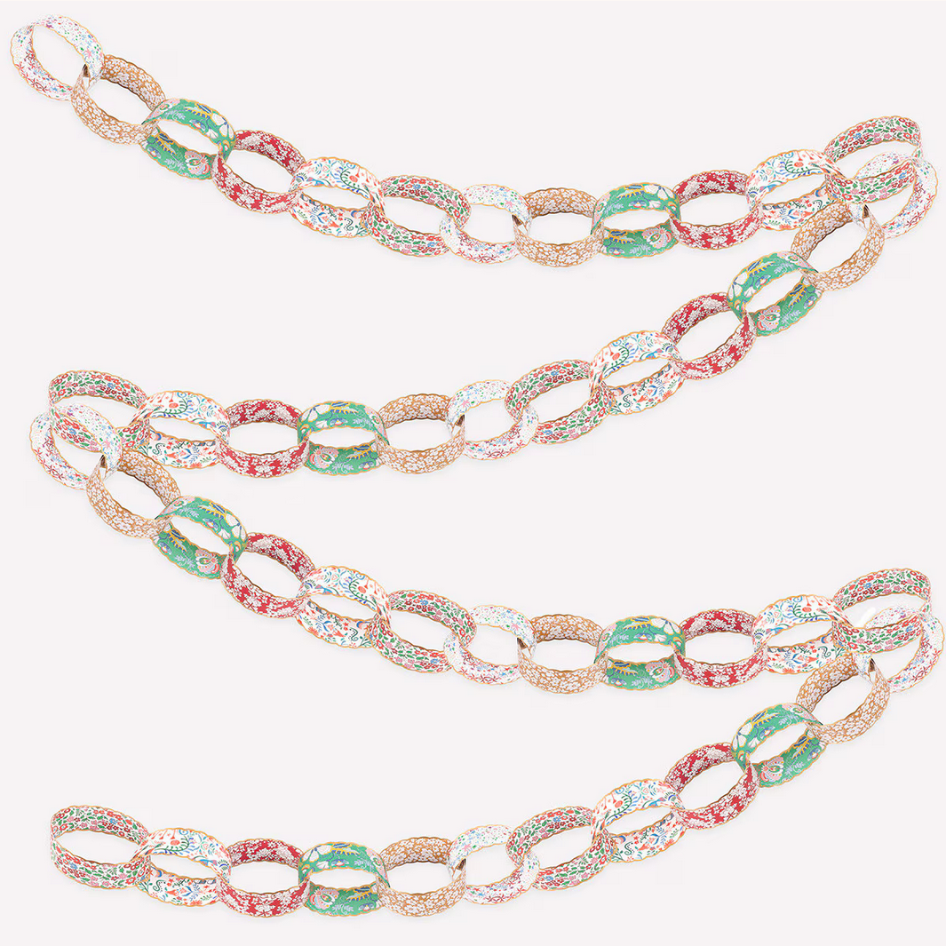 Decorative chain with multicolored links on a white background