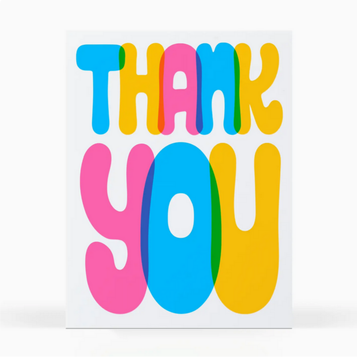 Colorful 'THANK YOU' text on a card