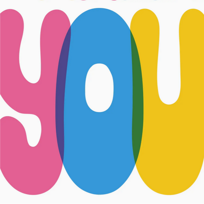Colorful text spelling 'YOU' on a white background