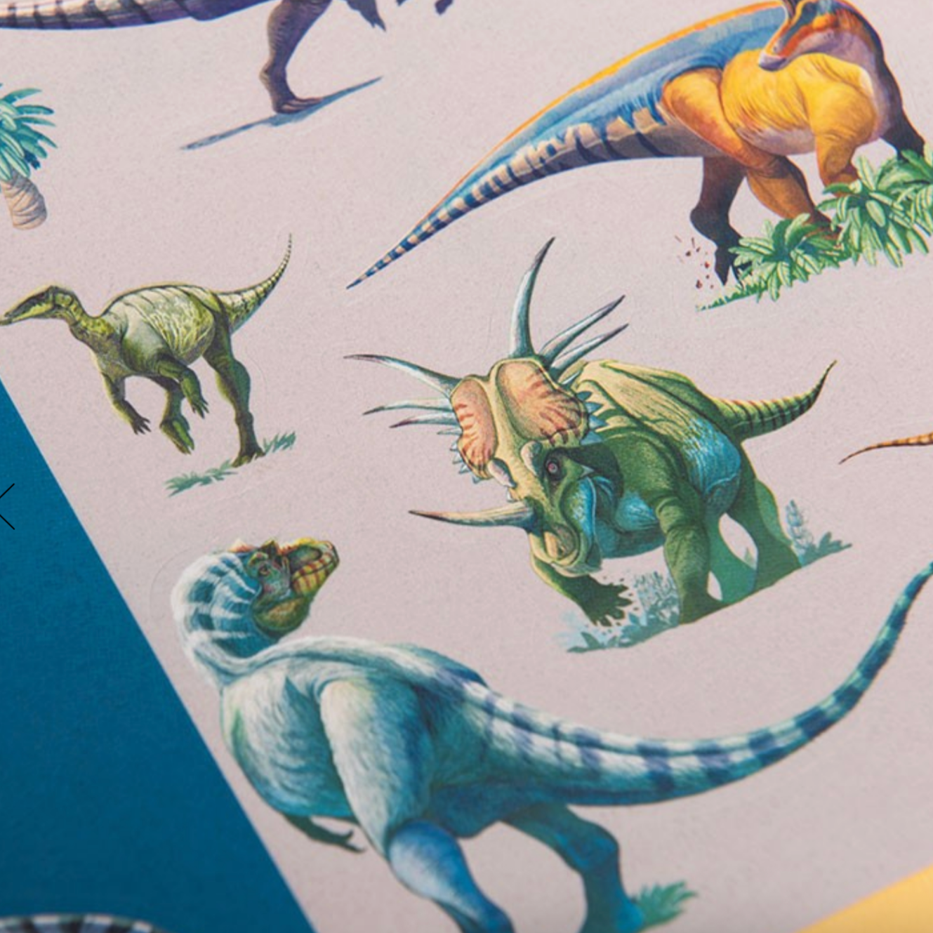 sticker sheet with colorful dinosaur pattern on a light background