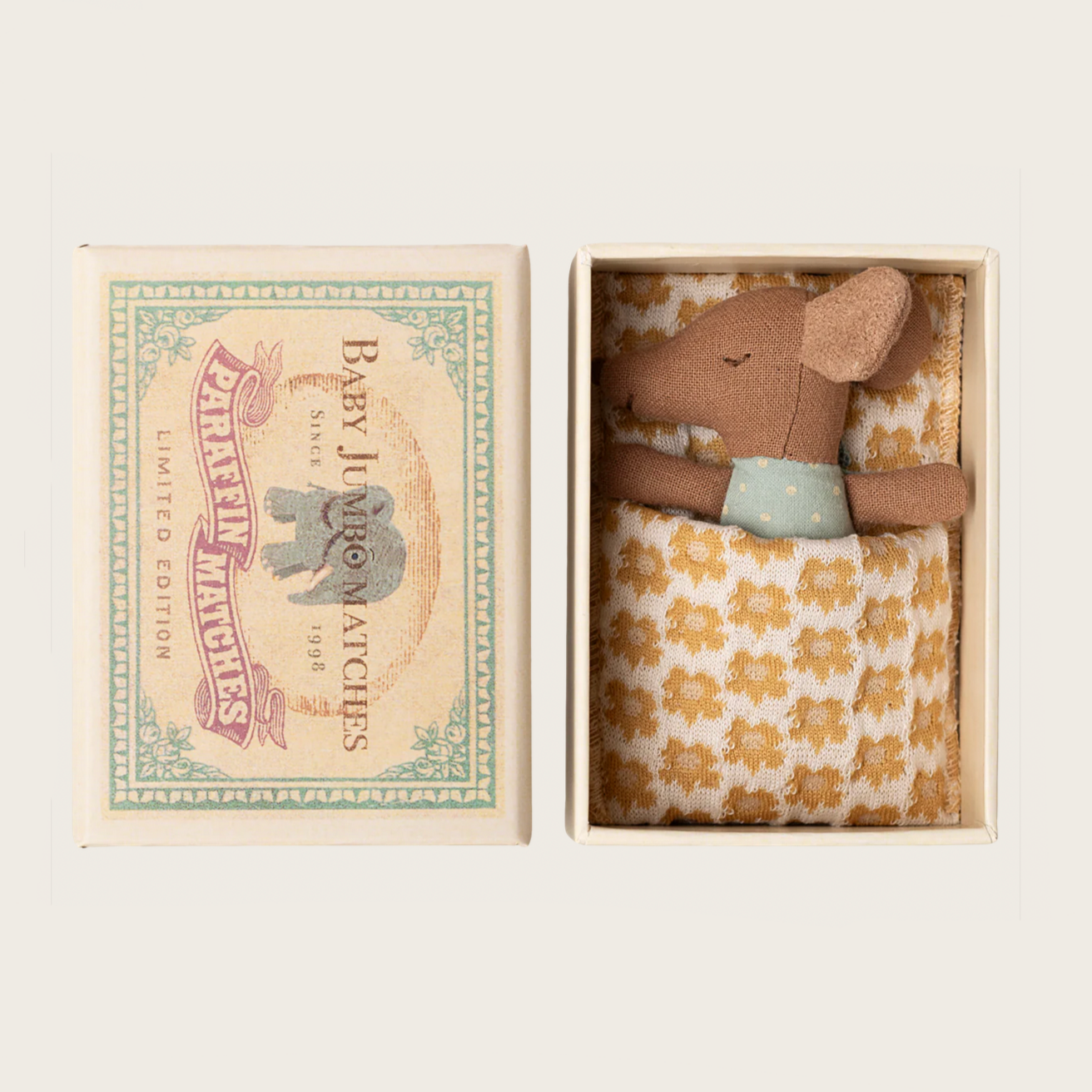 Product page for a mouse matchbox with sleeping box.
