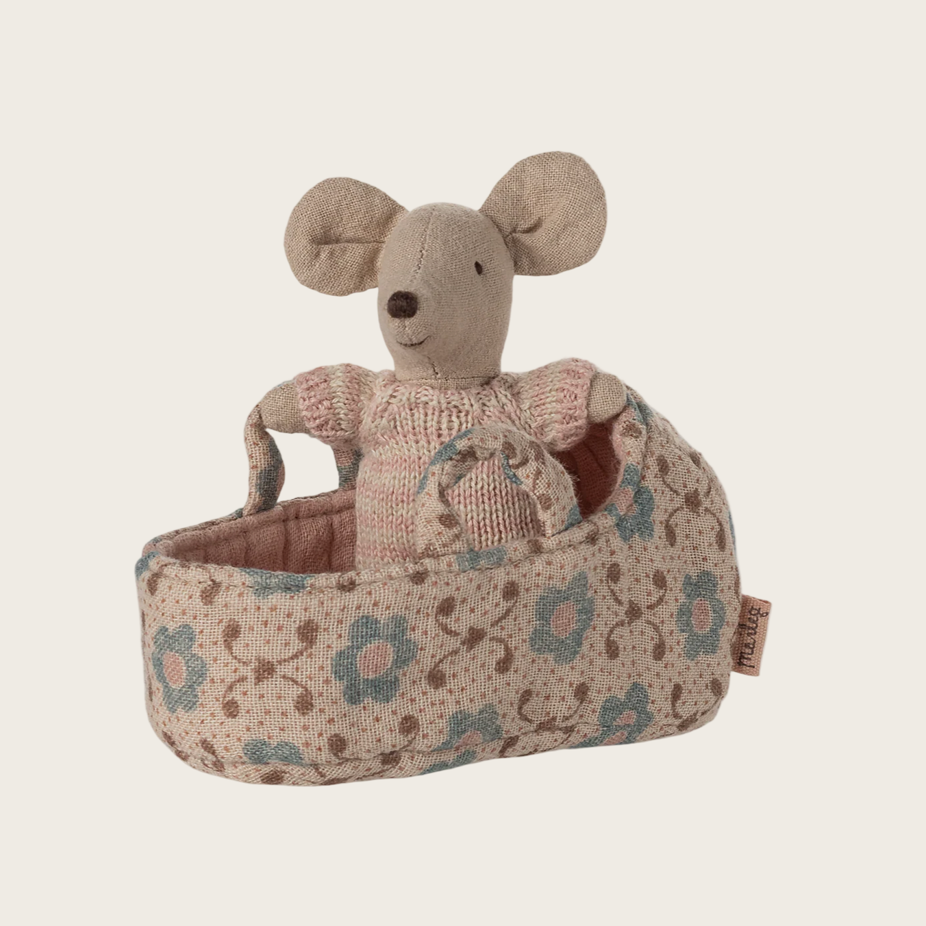 Baby mouse in a floral carrycot 