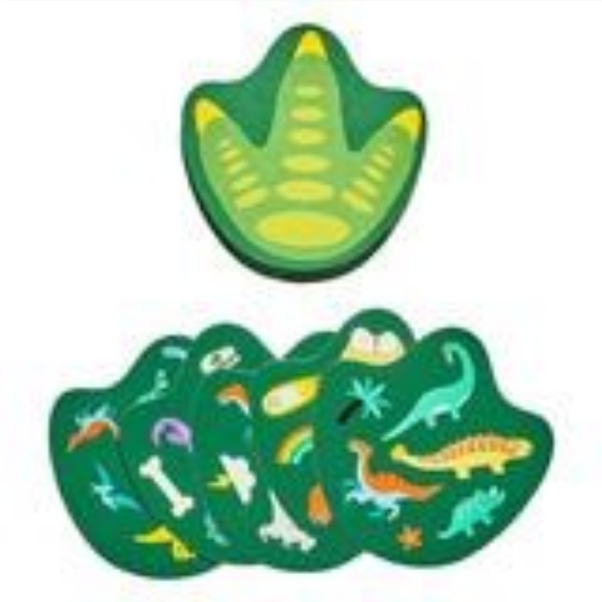 Set of dinosaur-themed green cards with various dinosaur illustrations on a white background.