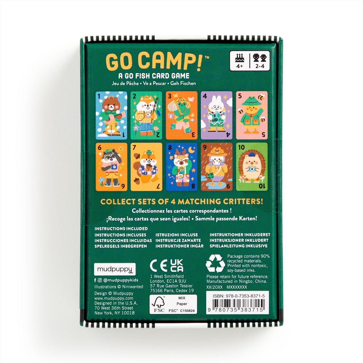 Go Camp! card game packaging with cartoon animal cards on a white background