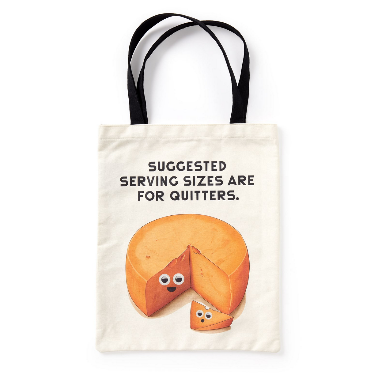 Tote bag with a fortune cookie graphic and humorous text on a white background
