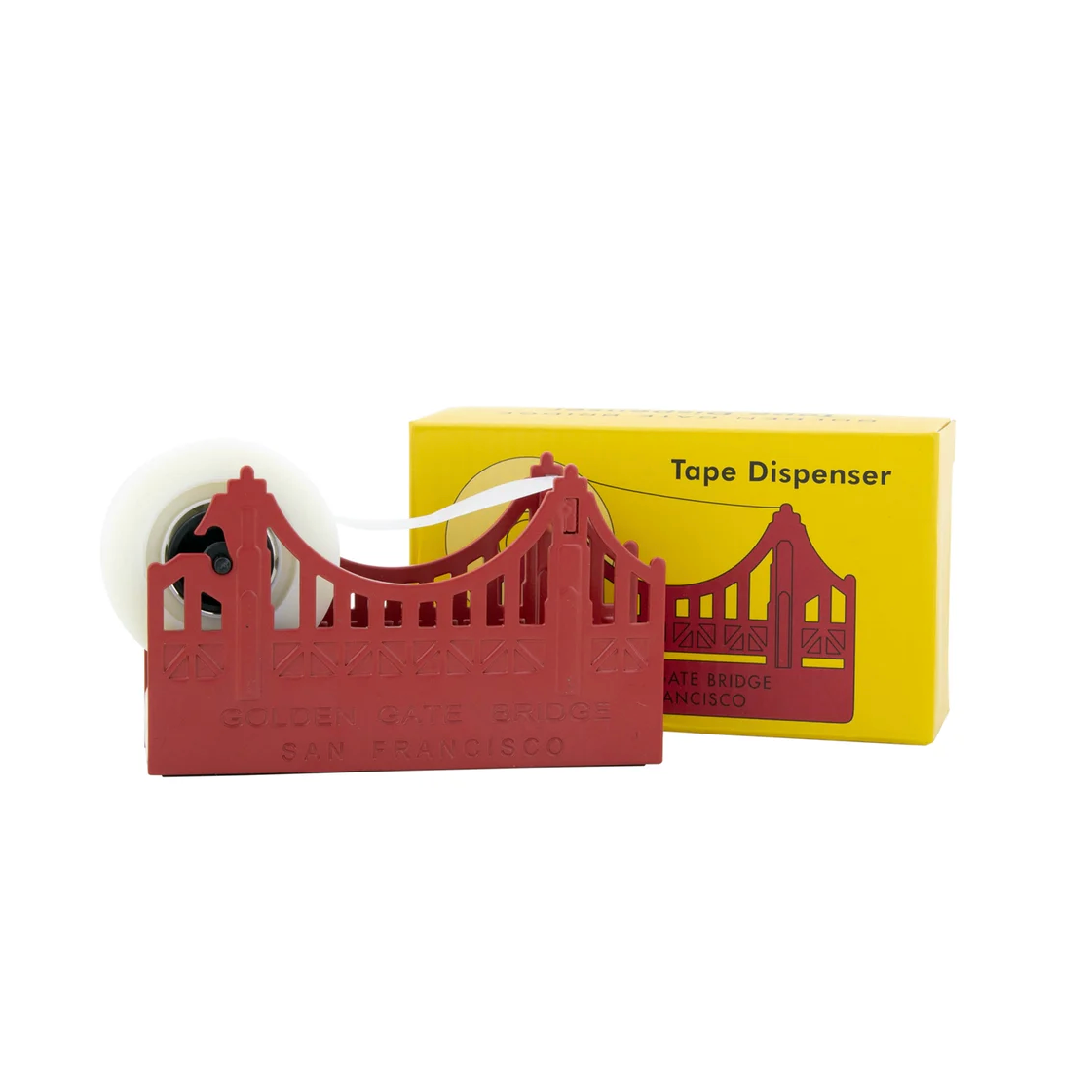 Red tape dispenser shaped like the Golden Gate Bridge 