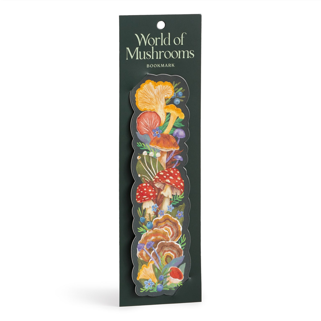 Bookmark with mushroom design on a black background