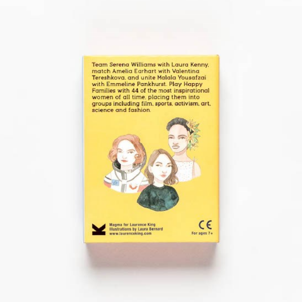 Product packaging with illustrations of women on a yellow background