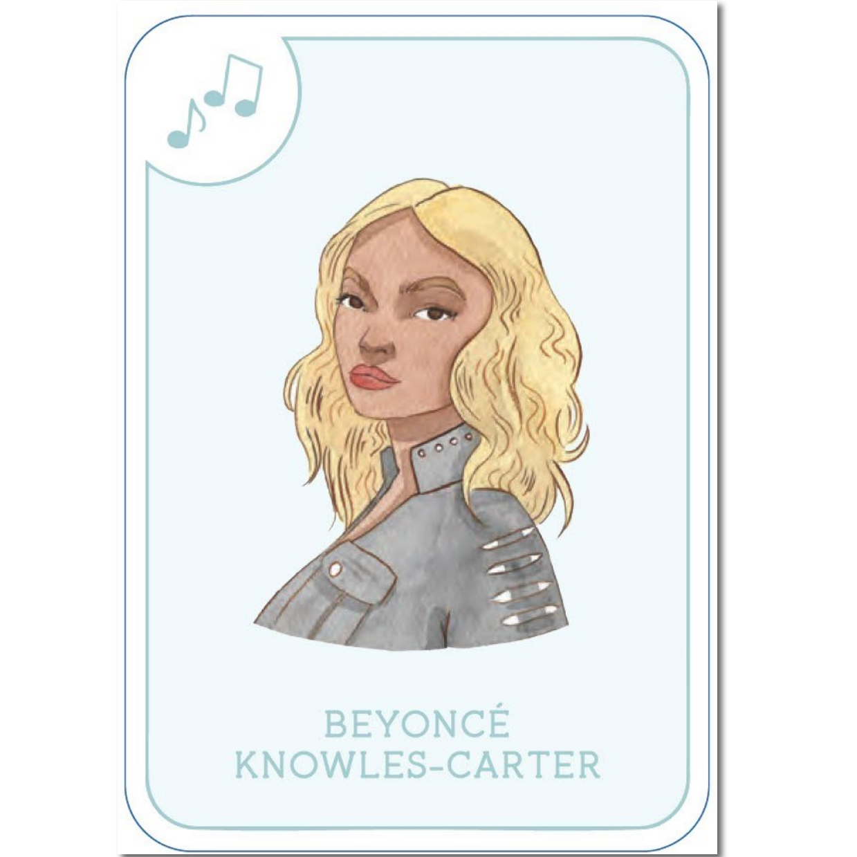 Illustration of a person with blonde hair on a light blue background, resembling Beyoncé Knowles-Carter.