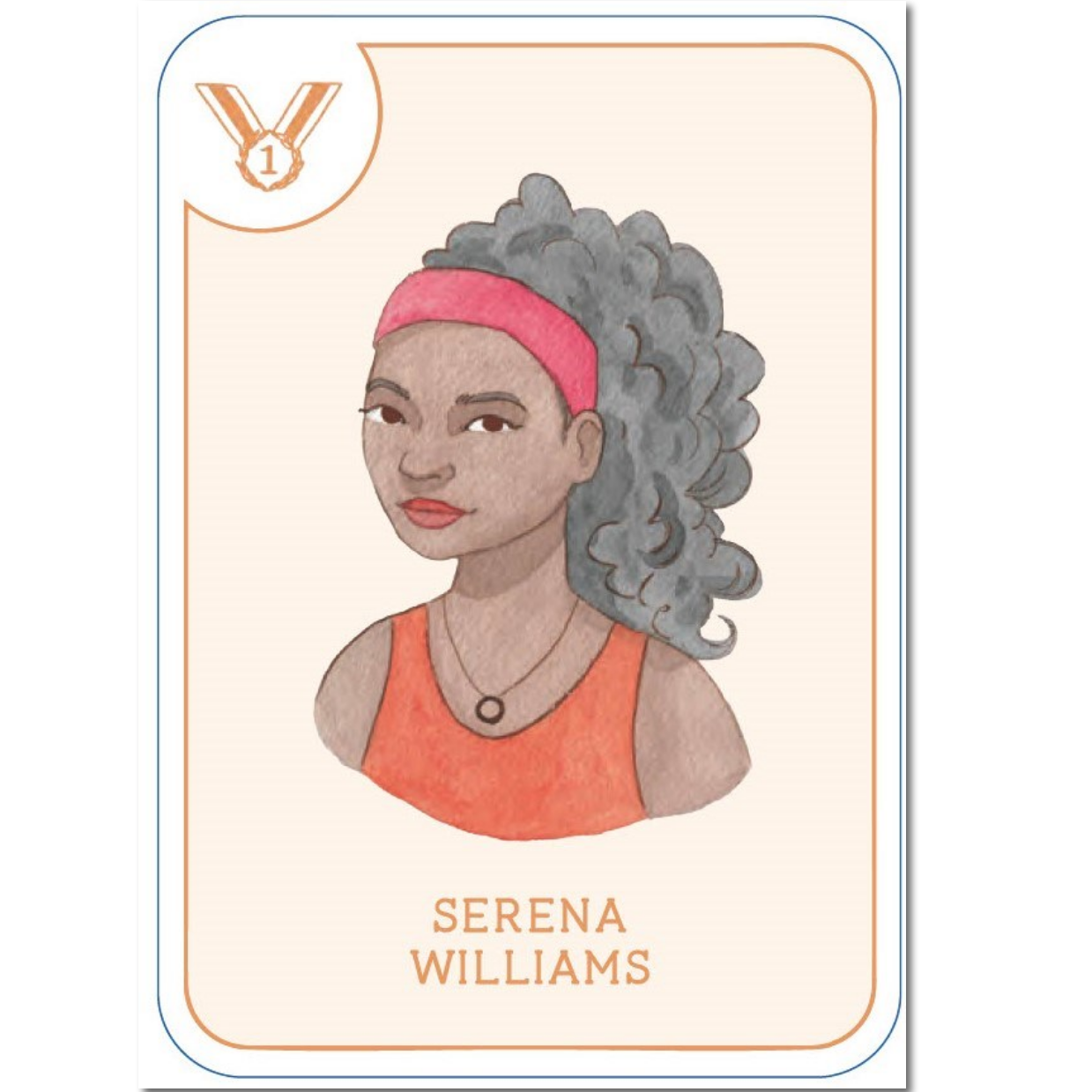 Card with a portrait of Serena Williams on a beige background