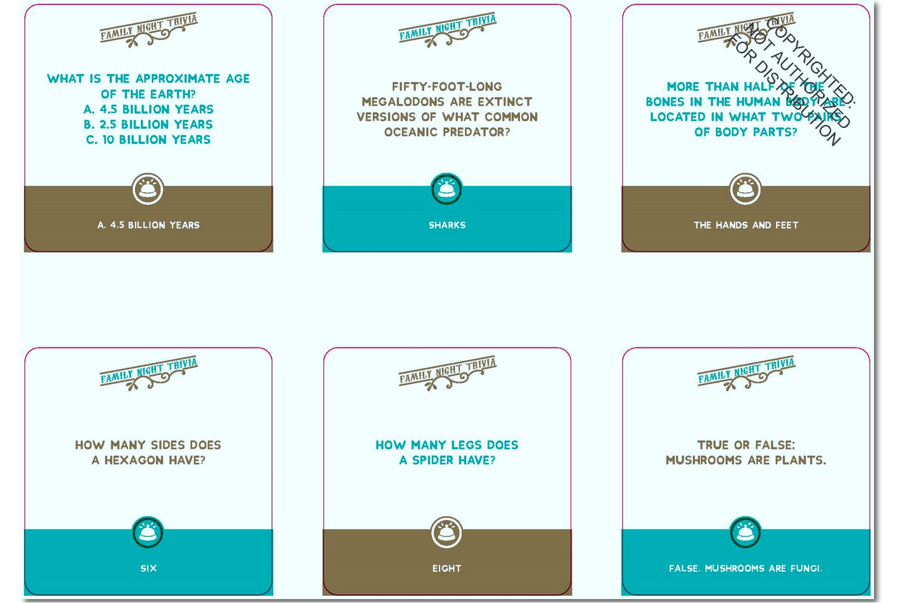 Set of educational cards with questions and answers on a white background