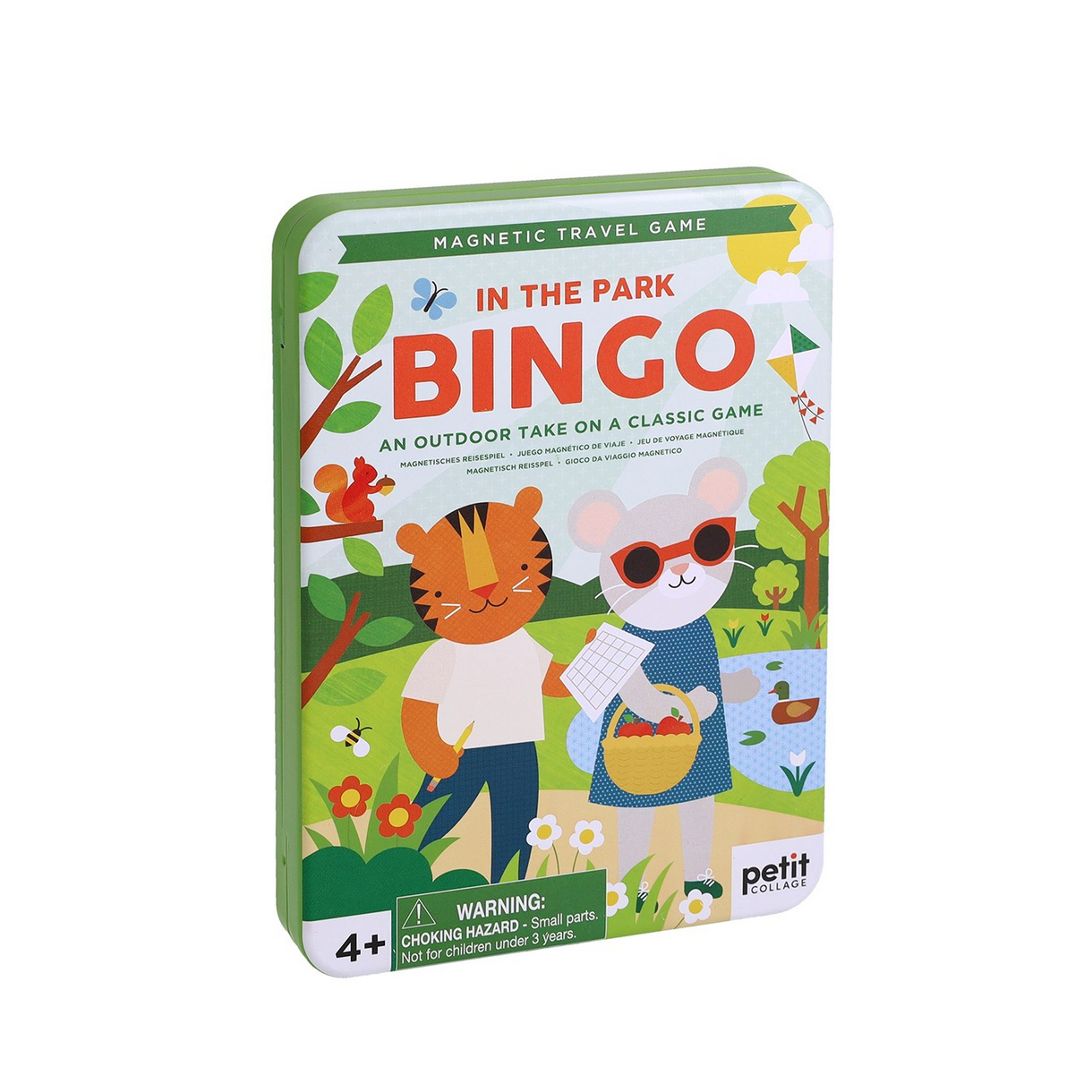 Bingo game box for children with a tiger and mouse design on a white background