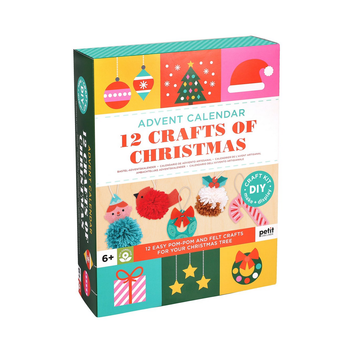 Advent calendar box for '12 Crafts of Christmas' with colorful design on a white background