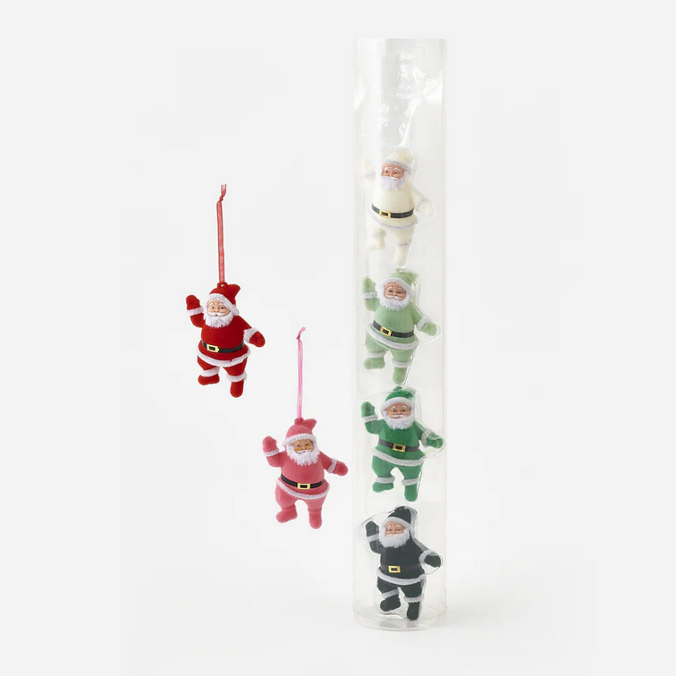 Flocked Santa Ornament 6pk