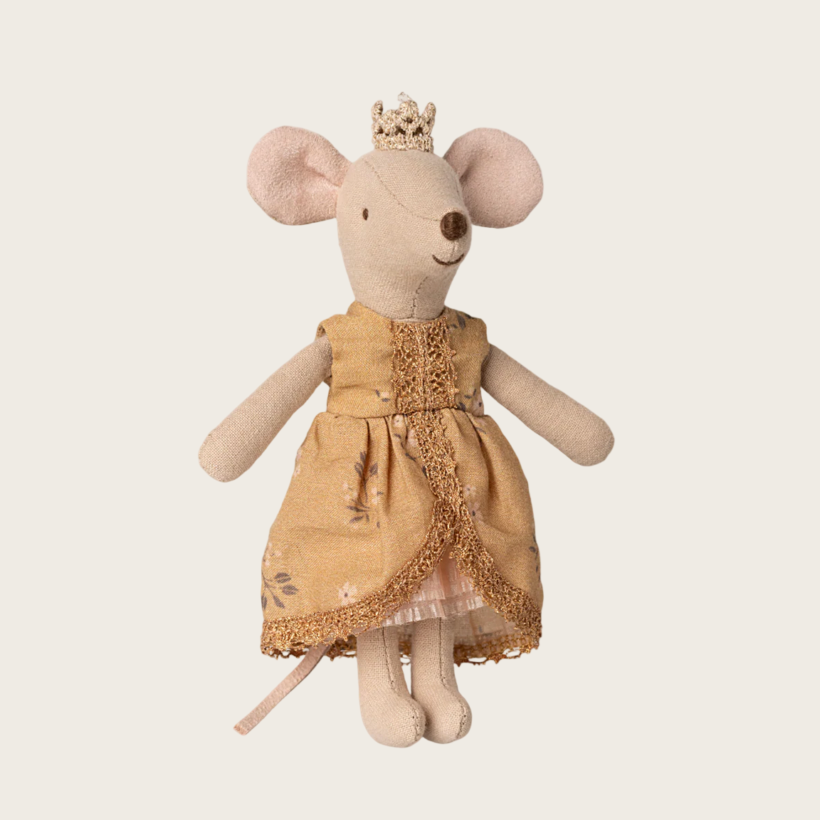 Stuffed mouse toy in a dress with a crown 