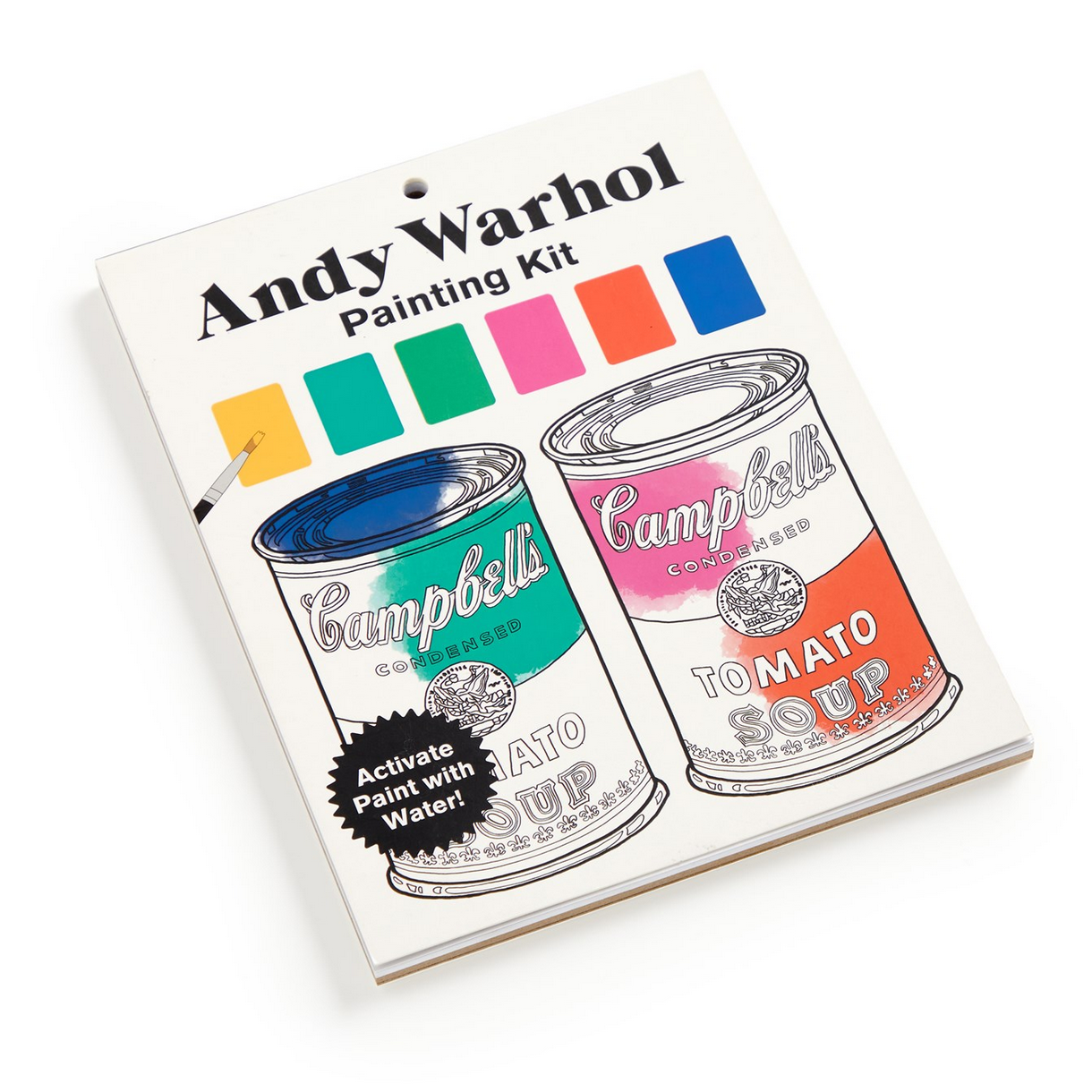 Andy Warhol-themed Campbell's Soup painting kit packaging on a white background