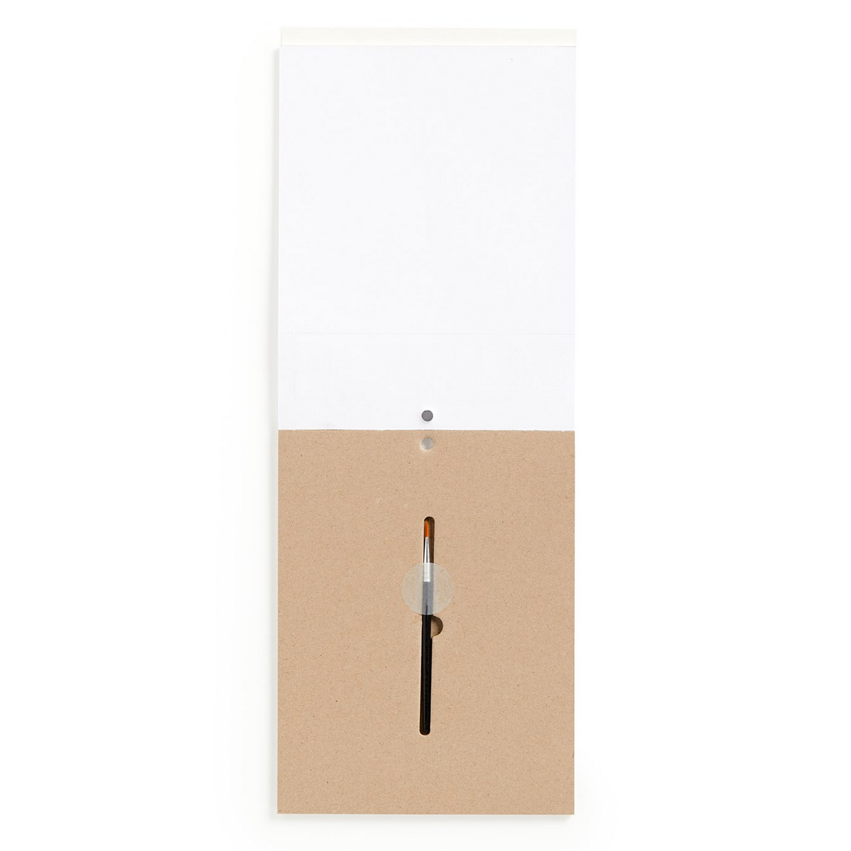 White envelope with a brown flap containing a pen on a white background