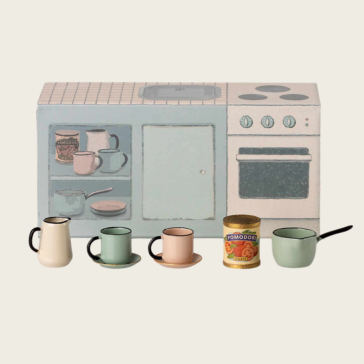 Small kitchen set with appliances and utensils 