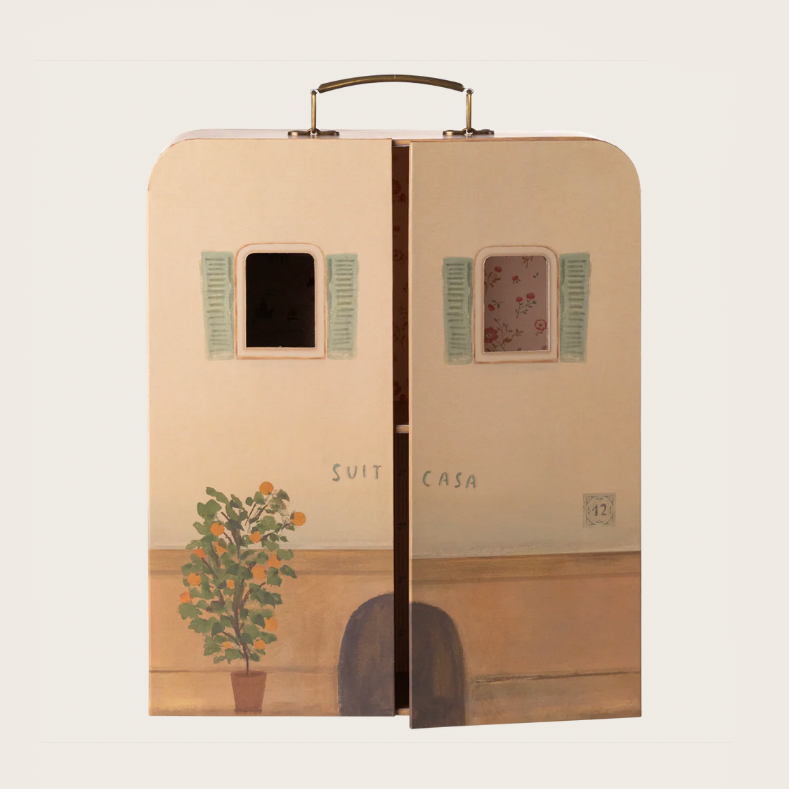 Cardboard playhouse with shutters on a website page