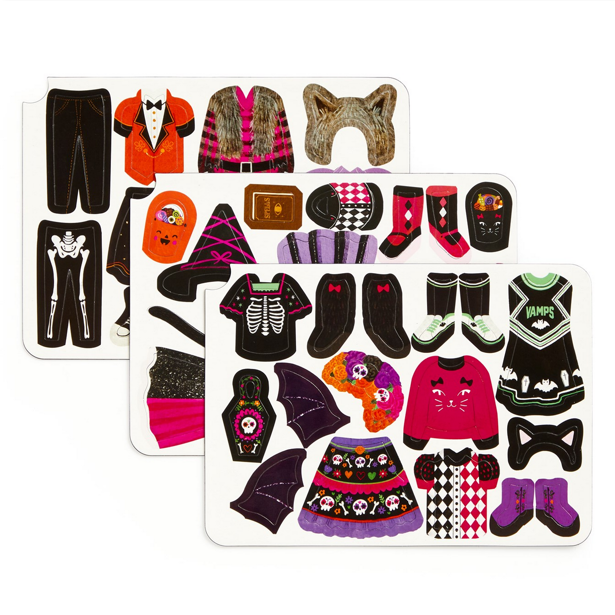 Set of colorful costume stickers on a white background