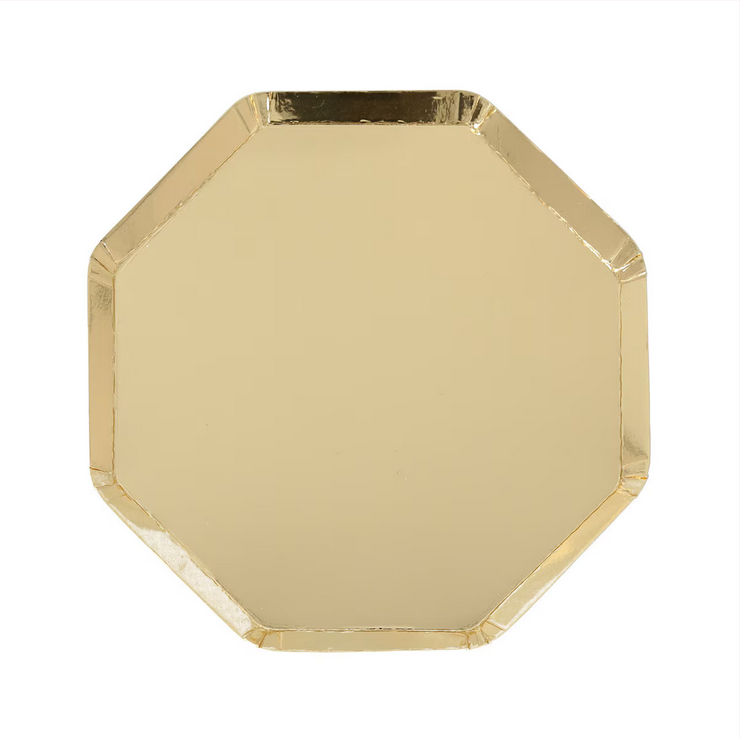 Gold octagonal plate on a white background