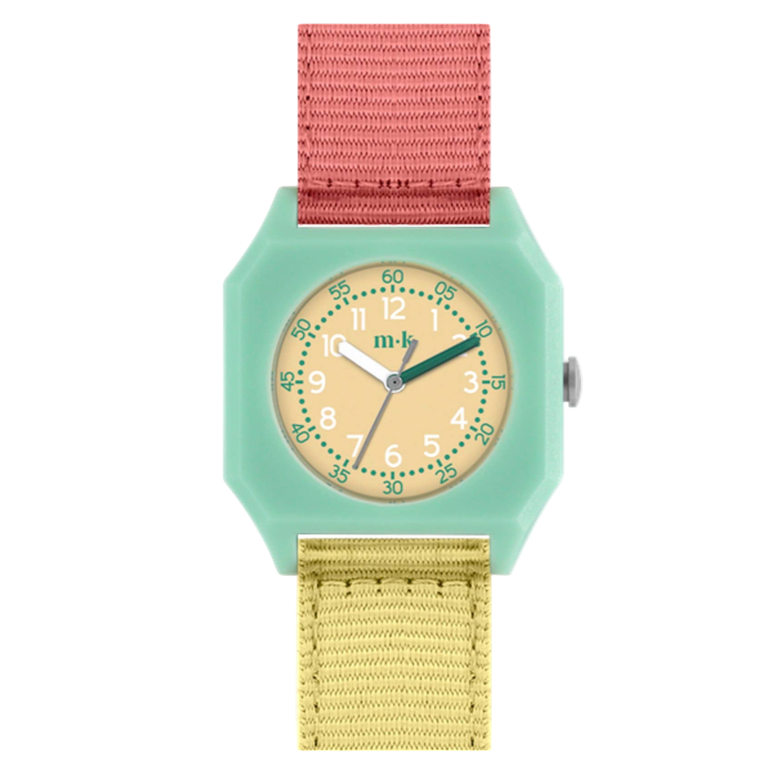 Wristwatch with a turquoise case and strap on a white background