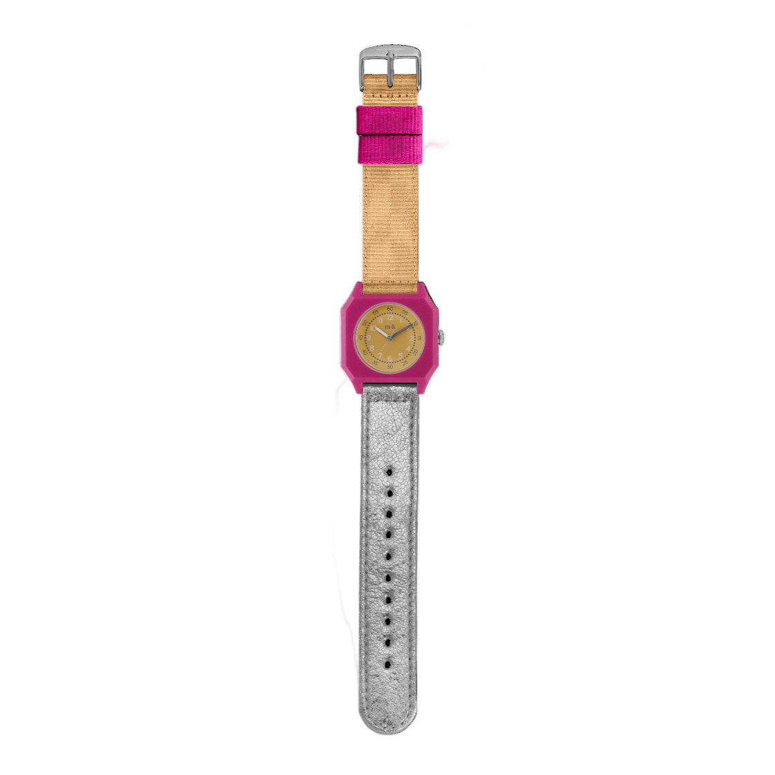 Watch with colorful strap on a white background