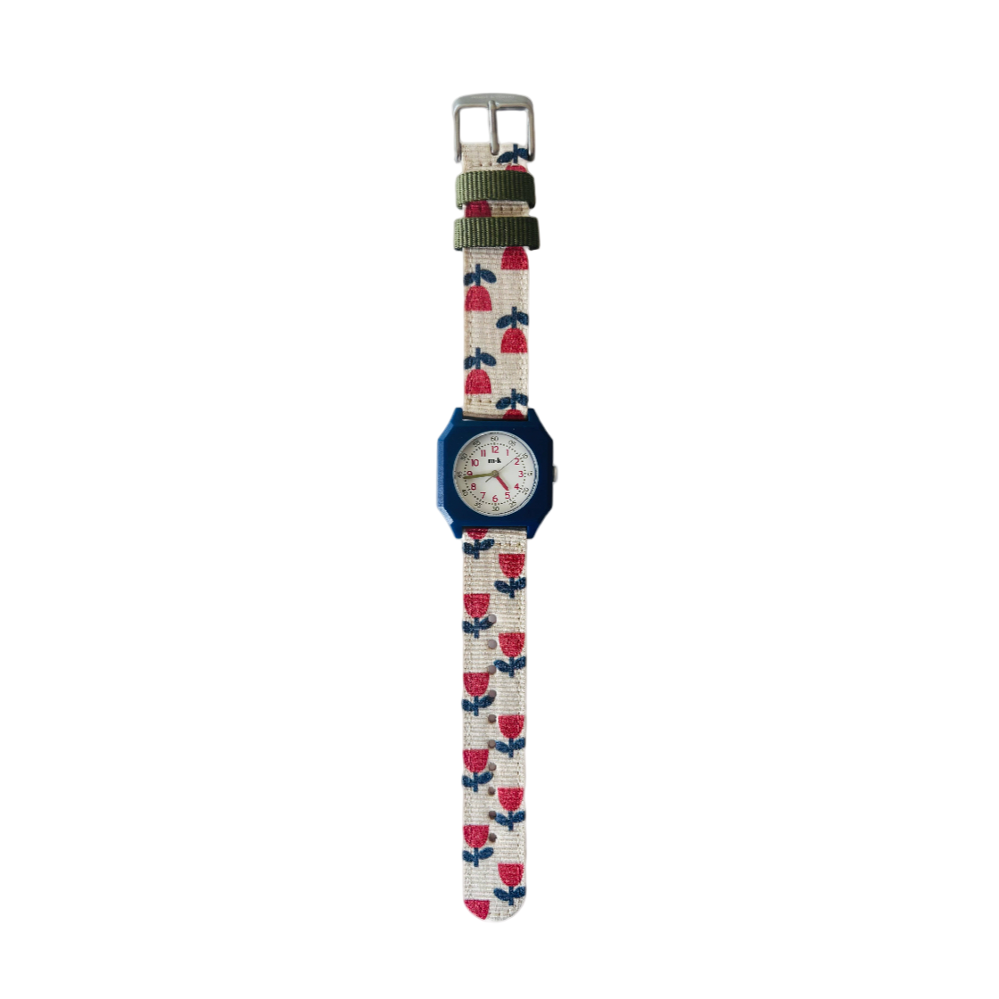 Wristwatch with colorful strap on a white background